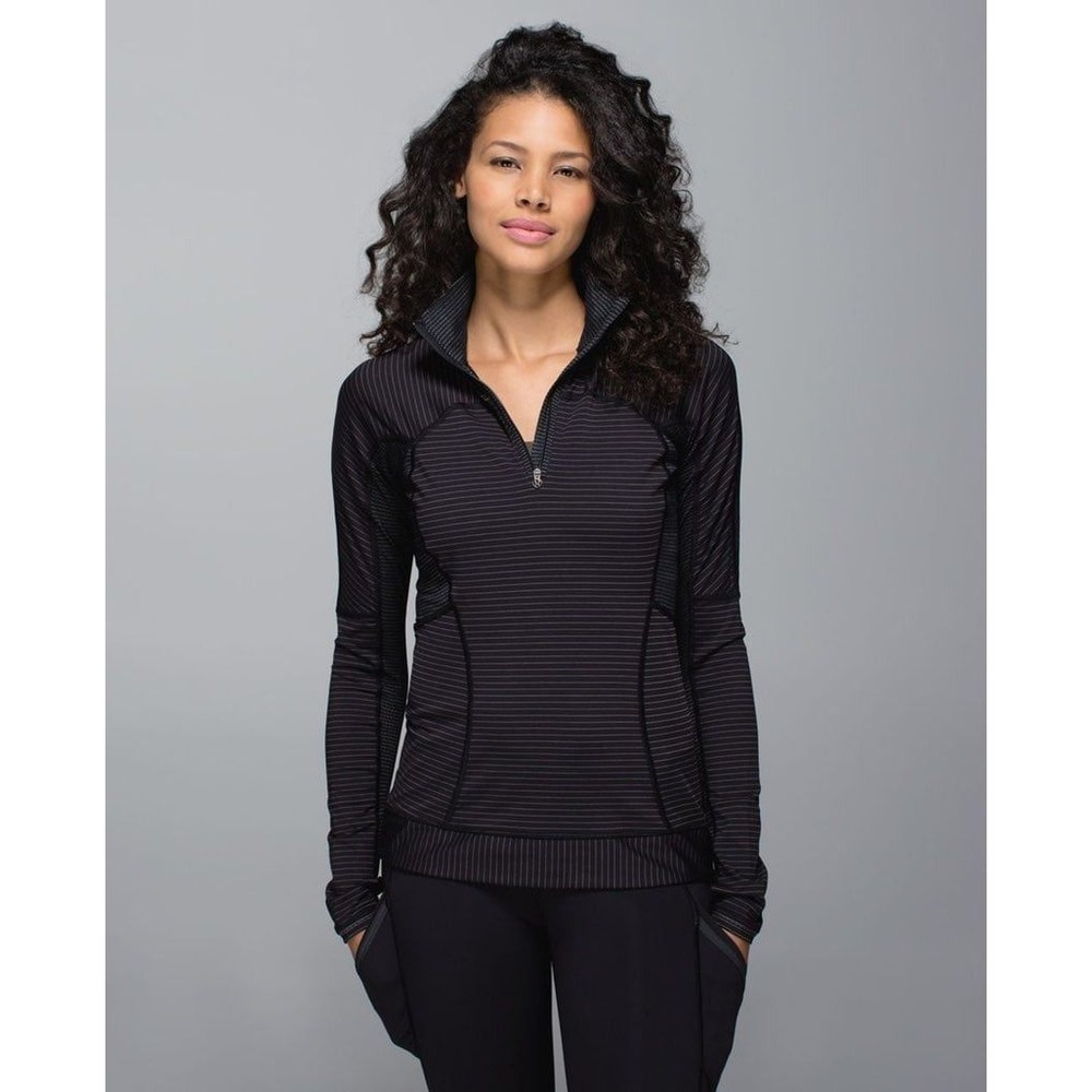 Lululemon‎ Run Swiftly Tech Half Zip Long Sleeve Pullover Black Stripe Size 4